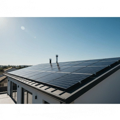 Modern solar panels installed on a residential rooftop, clean image