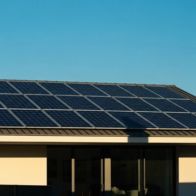 Solar panels on a modern home with a clear sky