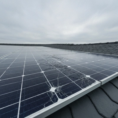 Damaged solar panel with visible cracks