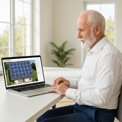 Person on a video call discussing solar panel plans