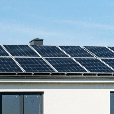 Rooftop solar panels on a modern home under a clear sky