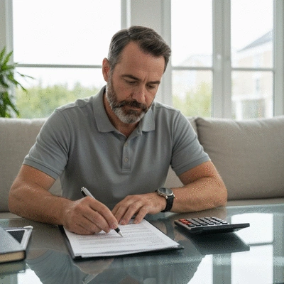 Homeowner reviewing solar financing documents on a modern table